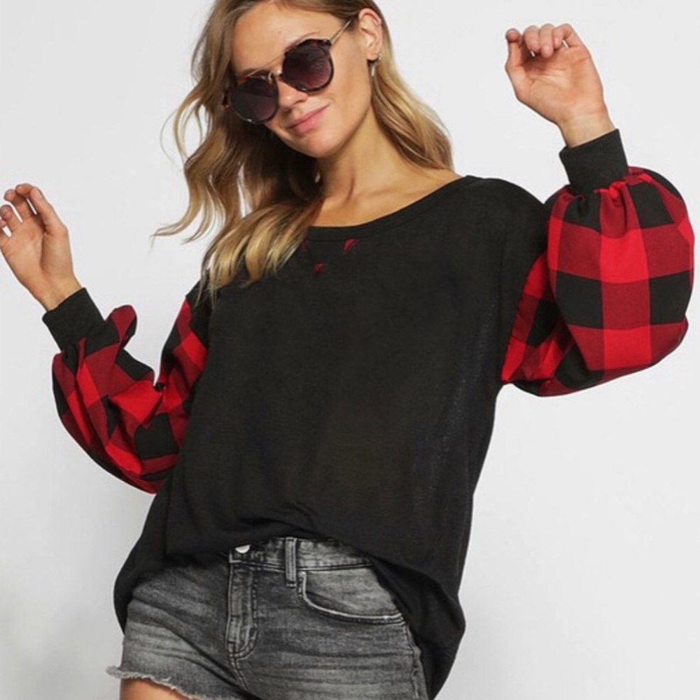Black and Red Plaid Checkered Top